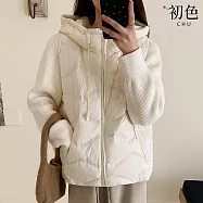 【初色】甜美風休閒保暖寬鬆厚款純色拼接連帽長袖針織羽絨外套女外套-共4色-16542(S/M可選) M 白色