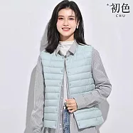 【初色】純色圓領/V領無袖羽絨保暖防風禦寒羽絨外套馬甲輕便背心女背心-共10色-16525(M-4XL可選) M 淺藍色