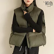 【初色】簡約寬鬆保暖抽繩下擺立領羽絨外搭馬甲背心女背心-共4色-16546(S/M可選) M 綠色