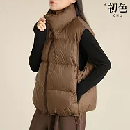 【初色】簡約寬鬆保暖抽繩下擺立領羽絨外搭馬甲背心女背心-共4色-16546(S/M可選) M 咖色