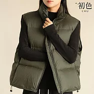 【初色】簡約寬鬆保暖抽繩下擺立領羽絨外搭馬甲背心女背心-共4色-16546(S/M可選) M 綠色