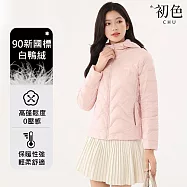 【初色】休閒簡約寬鬆保暖禦寒別緻口袋拉鍊式波浪線條連帽立領長袖羽絨衣外套女外套-共6色-16531(M-4XL可選) L 粉紅色