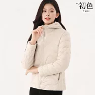 【初色】休閒簡約寬鬆保暖禦寒別緻口袋拉鍊式波浪線條連帽立領長袖羽絨衣外套女外套-共6色-16531(M-4XL可選) 2XL 杏色