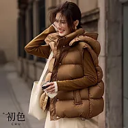 【初色】休閒純色寬鬆保暖連帽坎肩加厚羽絨外搭馬甲女背心-共3色-16549(M/L可選) M 咖色