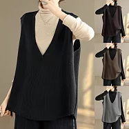 【ACheter】 大V領簡約時尚寬鬆百搭顯瘦針織大碼背心上衣# 126520 FREE 黑色