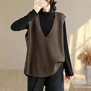 【ACheter】 大V領簡約時尚寬鬆百搭顯瘦針織大碼背心上衣# 126520 FREE 綠色