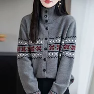 【MsMore】 大碼半高領毛衣針織雪花外套上衣# 126660 FREE 灰色
