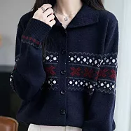 【MsMore】 大碼半高領毛衣針織雪花外套上衣# 126660 FREE 藍色