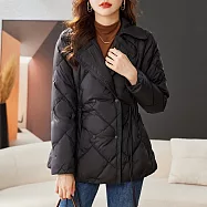 【MsMore】 西裝領輕薄棉服短款小香風收腰修身外套# 126679 2XL 黑色