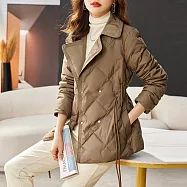 【MsMore】 西裝領輕薄棉服短款小香風收腰修身外套# 126679 2XL 卡其色