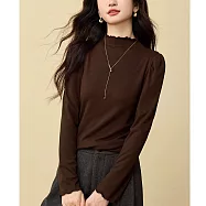 【MsMore】 仿羊絨內搭T恤保暖半高領上衣# 126737 M 咖色