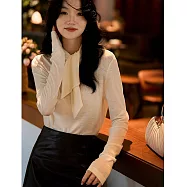 【MsMore】 暖意結領口知性長袖內搭上衣# 126746 M 白色