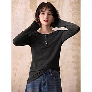 【MsMore】 美拉德亨利領長袖T恤內搭上衣# 126748 M 灰色