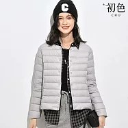 【初色】日系簡約純色保暖防風輕薄圓領V領長袖羽絨外套外套女外套-共10色-16533(M-4XL可選) M 灰色