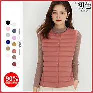 【初色】純色圓領/V領無袖羽絨保暖防風禦寒羽絨外套馬甲輕便背心女背心-共10色-16525(M-4XL可選) M 磚紅色