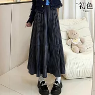 【初色】文藝風純色金絲絨鬆緊高腰顯瘦A字百褶中長裙半身裙長裙-共6色-16570(M-2XL可選) 2XL 深灰色