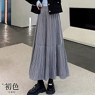【初色】文藝風純色金絲絨鬆緊高腰顯瘦A字百褶中長裙半身裙長裙-共6色-16570(M-2XL可選) XL 淺灰色