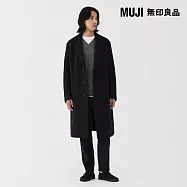 【MUJI 無印良品】男羊毛混西裝式大衣 L 暗藍