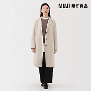 【MUJI 無印良品】女羊毛混雙面織西裝式大衣 M 米黃