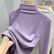 【初色】輕薄簡約純色莫代爾半高領長袖T恤內搭發熱衣上衣女上衣-共12色-16830(M-3XL可選) M 淺紫色