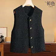 【初色】小香風純色圓領無袖單排金扣粗花呢基本款馬甲背心女背心-黑色-16804(M-2XL可選) M 黑色