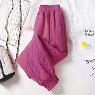 【ACheter】 夾棉加厚寬鬆休閒大碼拼接保暖棉長褲# 126615 2XL 玫紅色