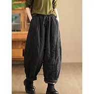 【ACheter】 炒色砂洗加厚內裏色織格紋夾棉保暖長褲# 126688 L 黑色