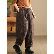 【ACheter】 炒色砂洗加厚內裏色織格紋夾棉保暖長褲# 126688 L 咖色