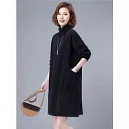 【ACheter】 寬鬆大碼高領純棉加絨加厚保暖連身裙洋裝# 126776 XL 黑色