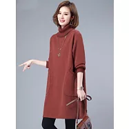 【ACheter】 寬鬆大碼高領純棉加絨加厚保暖連身裙洋裝# 126776 M 橘紅色