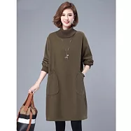 【ACheter】 寬鬆大碼高領純棉加絨加厚保暖連身裙洋裝# 126776 XL 咖色