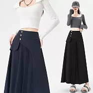 【MsMore】 西裝百褶高腰顯瘦小個子A字長西裝裙# 126806 XL 藏青色