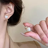 【HandStyle】耳環 輕奢法式優雅螺紋造型免穿孔珍珠耳環_73035