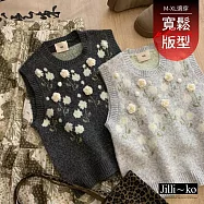 【Jilli~ko】甜美立體花朵針織馬甲 J12585 FREE 深灰