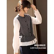 【MsMore】 假兩件撞色拼接針織衫下襬抽繩收腰顯瘦毛衣# 126824 M 灰色