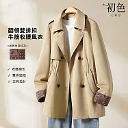 【初色】復古寬鬆純色西裝領雙排扣收腰口袋長袖風衣大衣外套女外套-卡其色-16810(M-3XL可選) M 卡其色