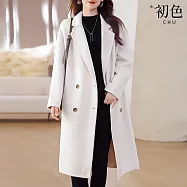 【初色】通勤風純色西裝領長袖雙排扣中長厚款西裝外套女外套-共4色-16698(M-2XL可選) L 白色