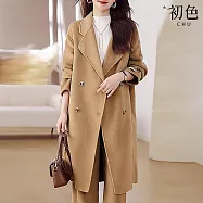 【初色】通勤風純色西裝領長袖雙排扣中長厚款西裝外套女外套-共4色-16698(M-2XL可選) L 卡其色