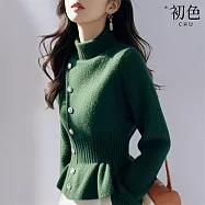 【初色】純色修身加厚單排釦半高領長袖毛衣針織上衣女上衣-共3色-39809(F可選) F 綠色