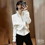 【初色】小香風純色絲絨拉鍊式高領長袖毛外套女外套-白色-16764(M-2XL可選) L 白色