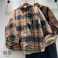 【初色】韓系復古翻領長袖單排釦口袋格紋襯衫外套女外套-多色格紋-16733(L-2XL可選) 2XL 多色格紋