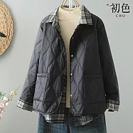 【初色】假兩件格拼接純色寬鬆休閒羽絨棉外套女外套-共3色-39167(L-2XL可選) L 黑色