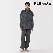 【MUJI 無印良品】男不易產生靜電暖纖毛保暖立領長袖家居睡衣 L 墨灰
