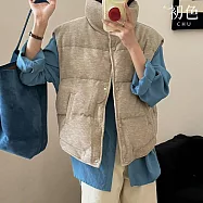 【初色】簡約寬鬆防寒保暖加厚鴨絨燈芯絨排扣式立領馬甲羽絨衣女背心女外套-共3色-16684(S/M可選) S 米白色