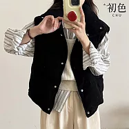 【初色】簡約寬鬆防寒保暖加厚鴨絨燈芯絨排扣式立領馬甲羽絨衣女背心女外套-共3色-16684(S/M可選) S 黑色