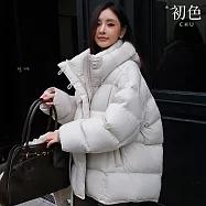 【初色】韓系純色拉鍊連帽領長袖禦寒防風保暖鴨絨羽絨外套女外套-共4色-16685(S/M可選) S 白色