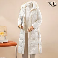 【初色】通勤風顯瘦保暖長款純色收腰系帶連帽長袖科技羽絨棉外套女外套-共3色-16675(M-3XL可選) 2XL 白色