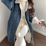 【AnZa】寬鬆羊羔毛內裡保暖牛仔外套over size FREE 牛仔藍