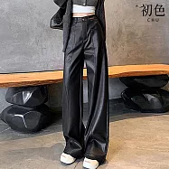 【初色】質感修身保暖直筒寬版休閒褲闊腿長褲-5款任選-16561(M-2XL可選) M C.黑色