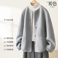 【初色】休閒質感保暖防寒長袖毛呢外套女外套-5款任選-16938(M-2XL可選) M E.灰藍色